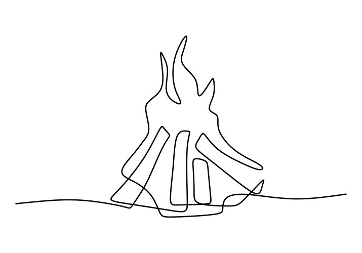 Bonfire in one line art drawing style continuous Vector Image
