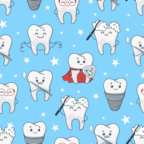 Cute Dental Cartoon Pattern Vector Image