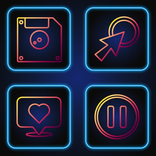 Set line pause button like and heart floppy disk vector image