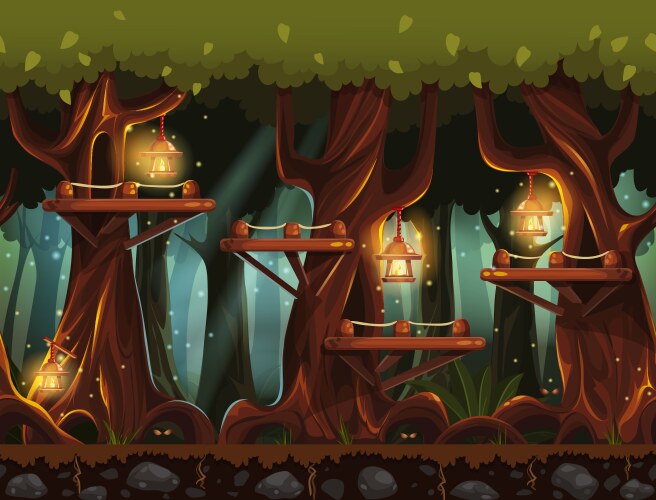 Dark terrible cave game background Royalty Free Vector Image