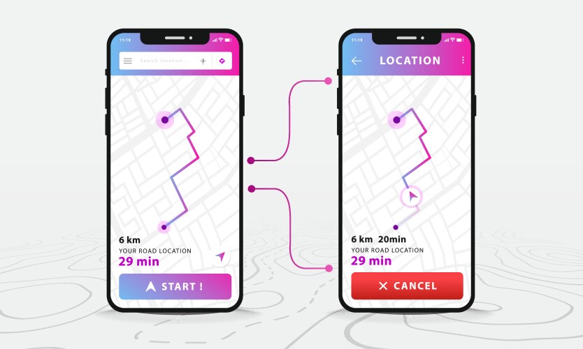 Map gps navigation two smartphone apps vector image