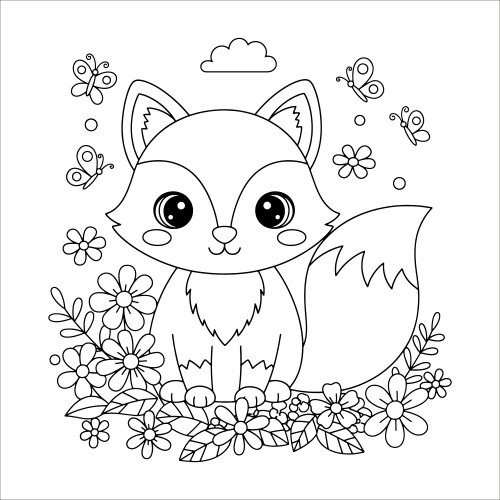 Cute fox line art drawing for children books Vector Image