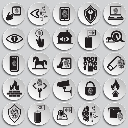 Cyber security and computer set plates background vector image