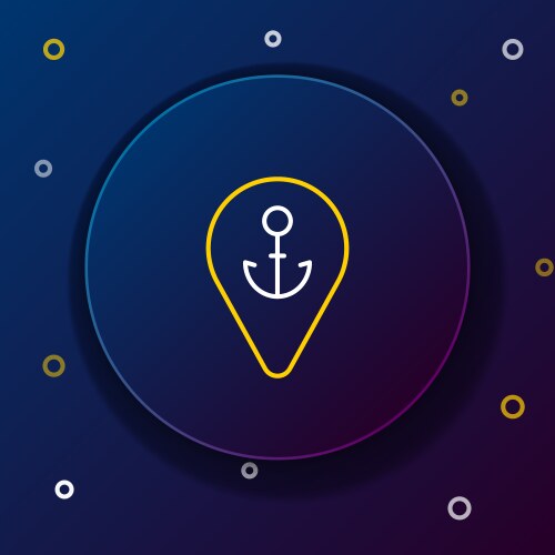 Line map pointer with anchor icon isolated on blue vektorbild