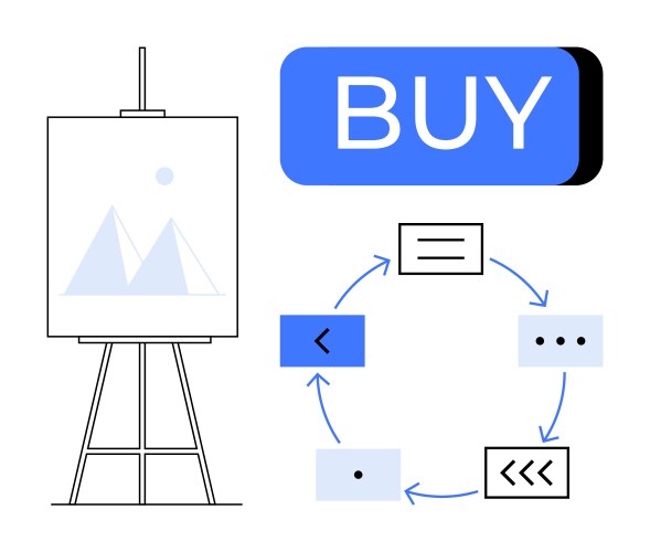 Digital purchase button with flowchart and easel vector image