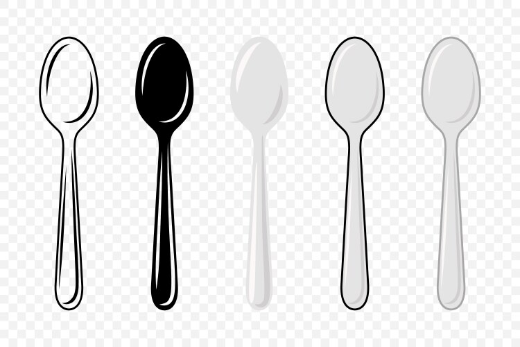 Flat spoon with outline icon set cutlery vector image