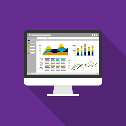 Web statistics analytic charts on computer screen vector image