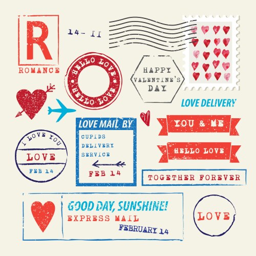 Happy valentines day set postage stamps Royalty Free Vector