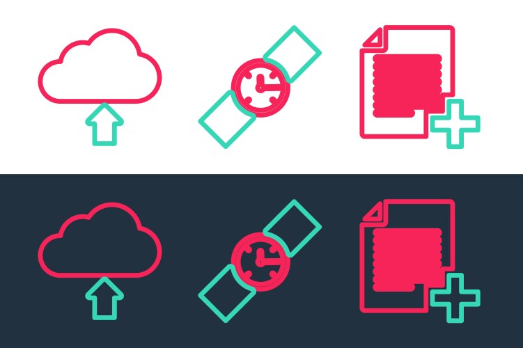 Set line add new file cloud upload and wrist vector image