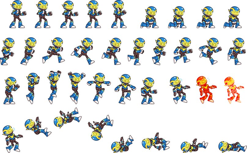 Blue ninja boy attack game sprites Royalty Free Vector Image