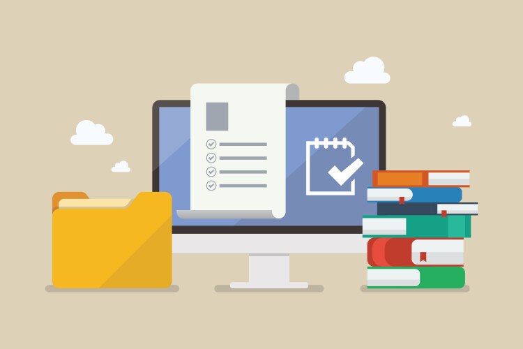 Computer Display with Books and Folder vector image