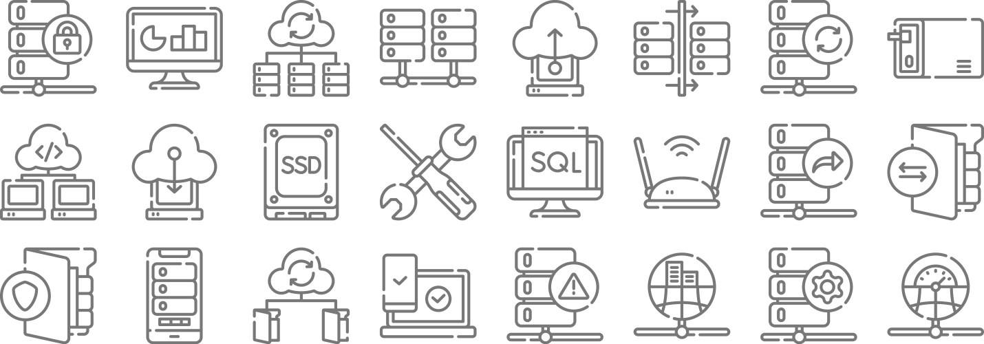 Database and servers line icons linear set vektorbild