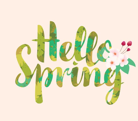 calligraphic inscription hello spring with flowers vector