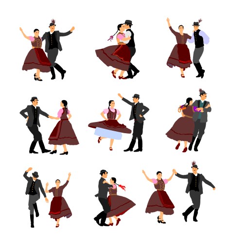 Hungarian csardas folk dancer couples in love Vector Image