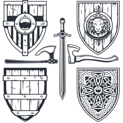 set of medieval shields with celtic pattern vector image