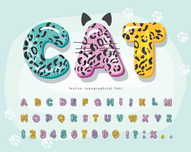 Cute animal cartoon font for kids funny leopard vector image