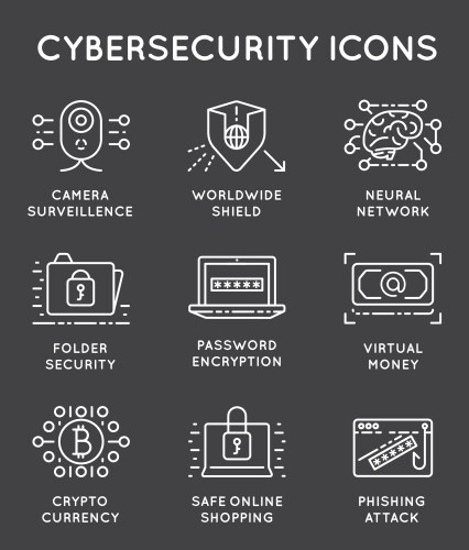 Cyber security thin line icons set computer vector image