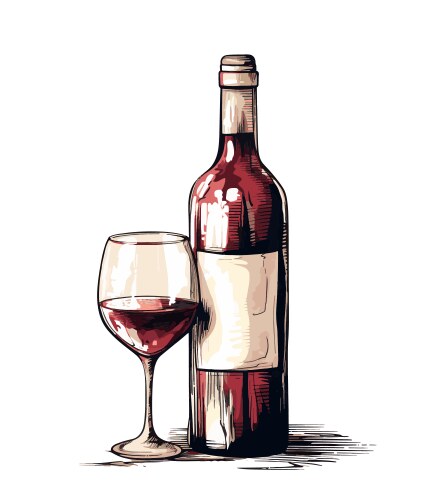 Hand drawn wine glass and bottle Vector Image
