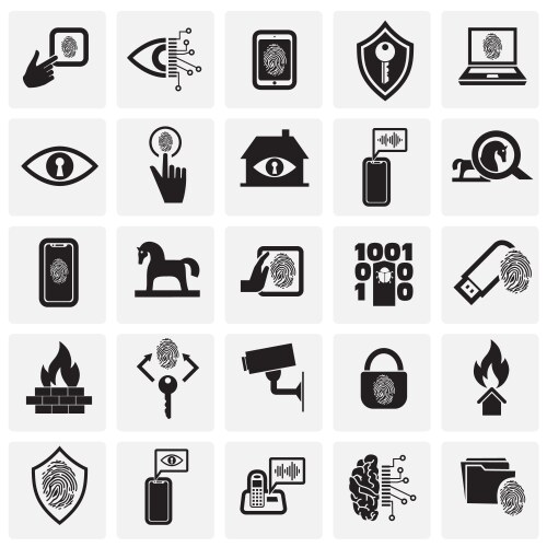 Cyber security and computer set on squares vector image