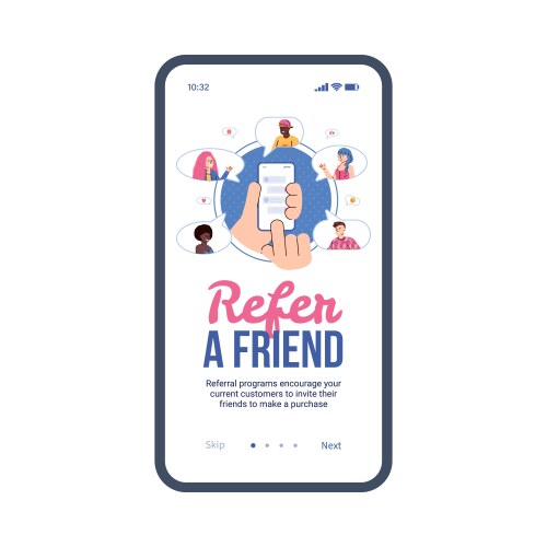 Mobile app on phone screen with program refer vector image