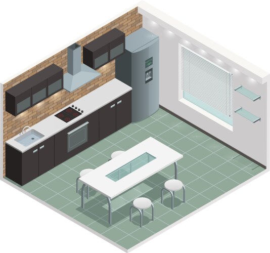 Realistic isometric kitchen Royalty Free Vector Image