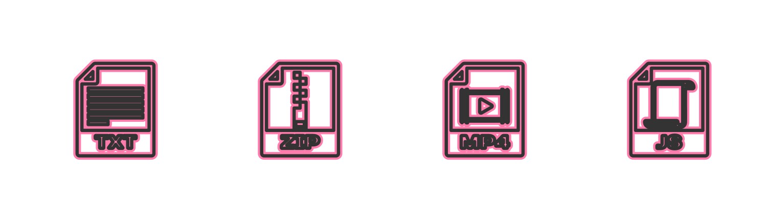 Set line txt file document mp4 zip and js icon vektorbild