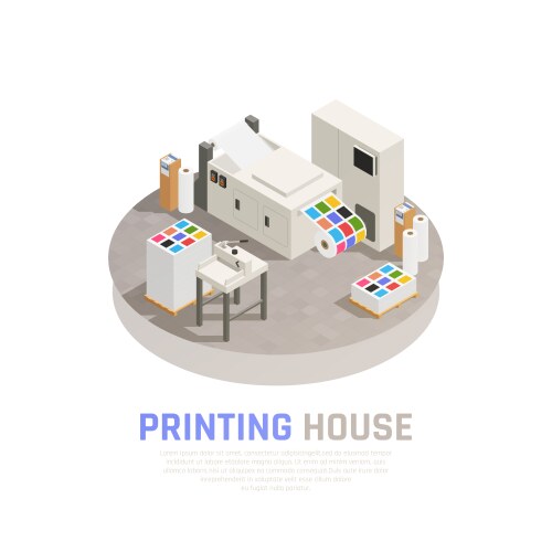 Printing house isometric composition Royalty Free Vector