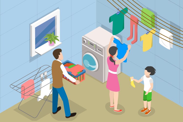 Isometric laundry rooms set Royalty Free Vector Image