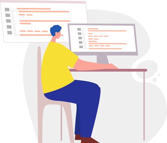 Programmer working on web development computer vector image