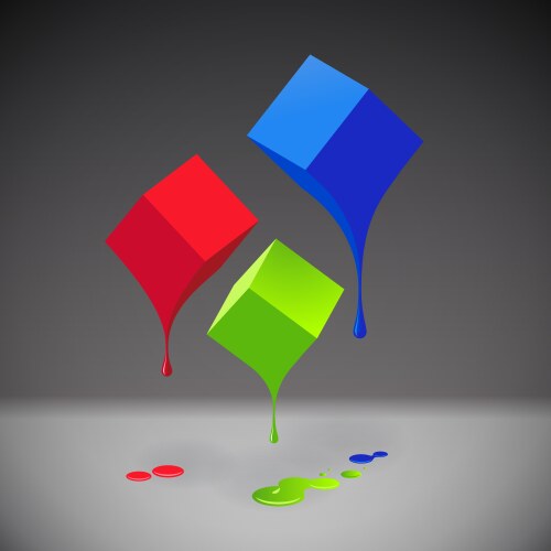 Rgb cubes with blobs on grey background vector image