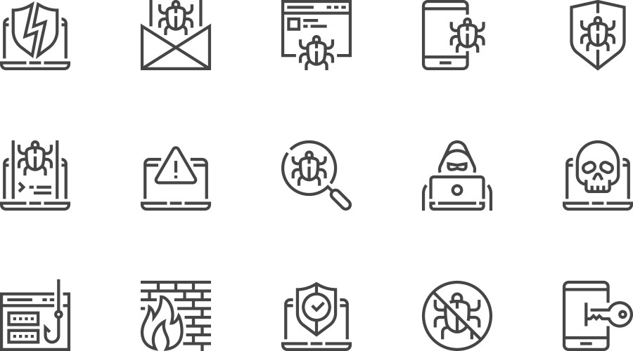 Hacking line icons set vector image