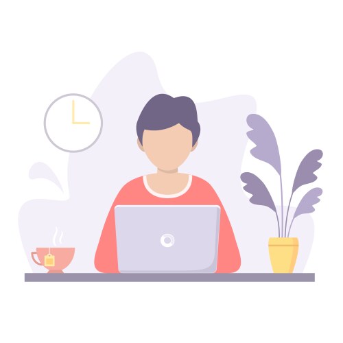 Man working on a computer in office flat modern vector image