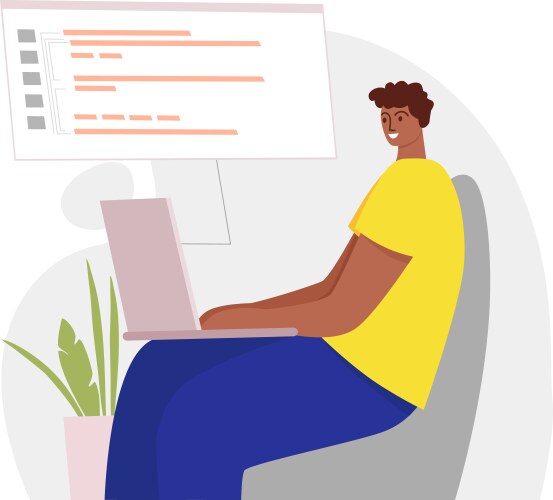 Programmer working on web development computer vector image