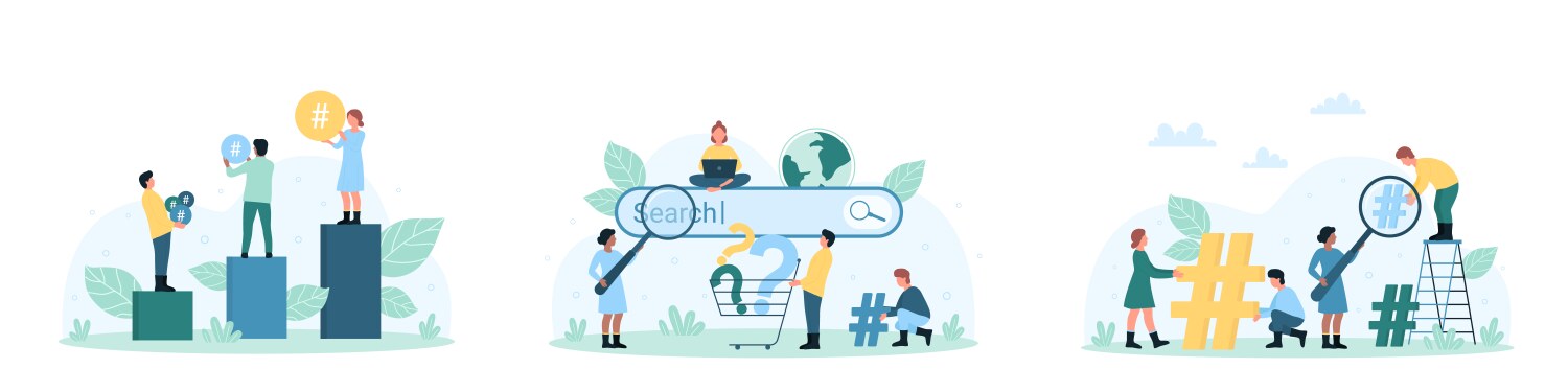 Web navigation and search set tiny people look vector image