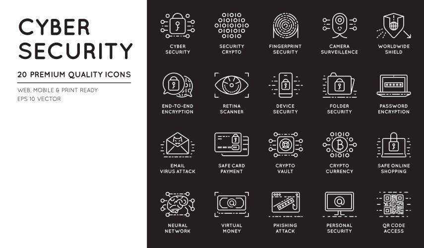 Cyber security thin line icons set computer vector image