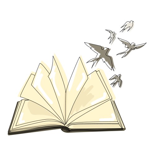 Open book with bird flying from it line art drawin Vector Image