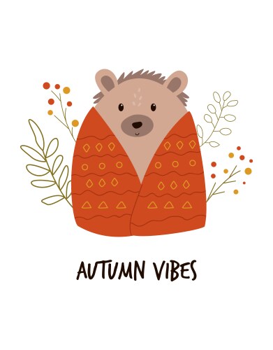 Funny hedgehog in a blanket cute forest animal Vector Image