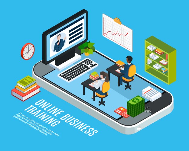 Online education or business training isometric Vector Image