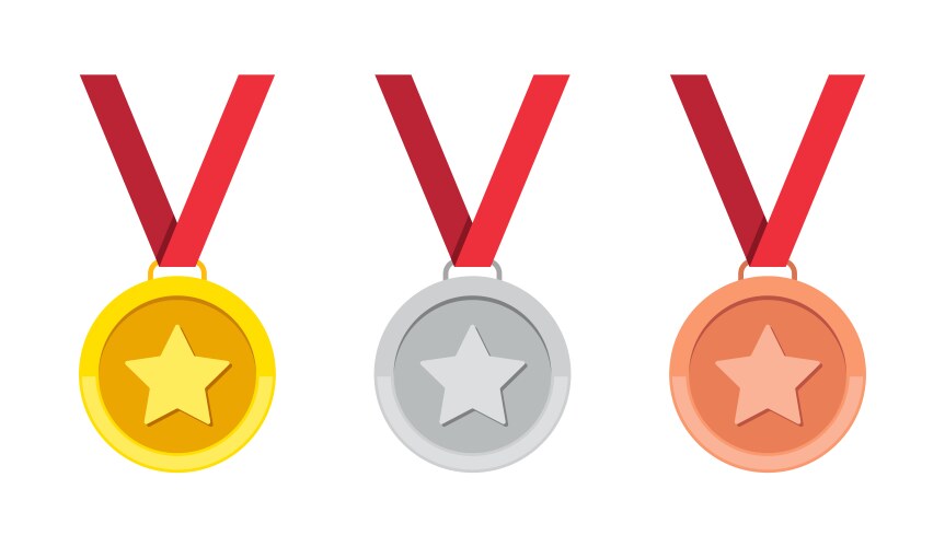 gold silver and bronze medal with star icon vector