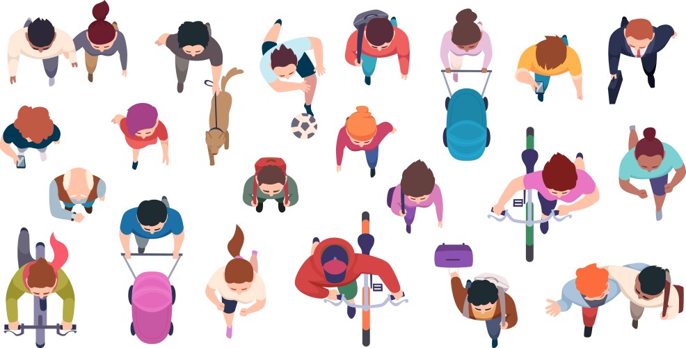 walking characters top view persons vector