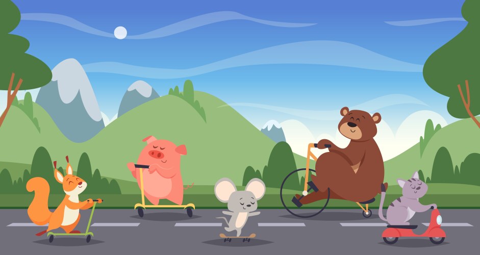 Animals riding cartoon mascots wild Royalty Free Vector