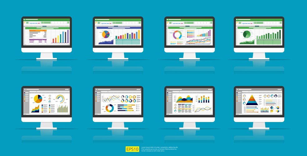 Web statistics analytic charts on computer screen vector image