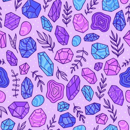 Ritual crystals and plant seamless pattern vector image