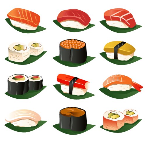 Sushi collection asia food icons Royalty Free Vector Image