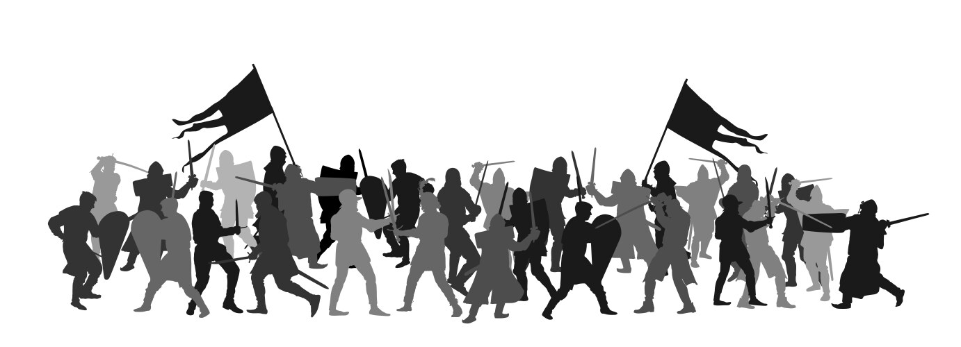 Knights in armor with sword battle silhouette Vector Image