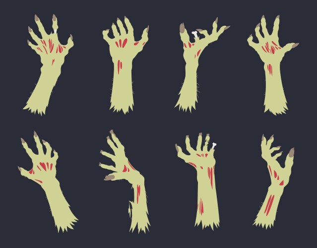 Zombie arm set halloween bony hands Vector Image
