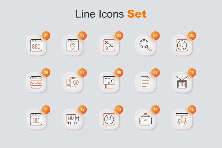 Set line board with graph chart briefcase create vector image