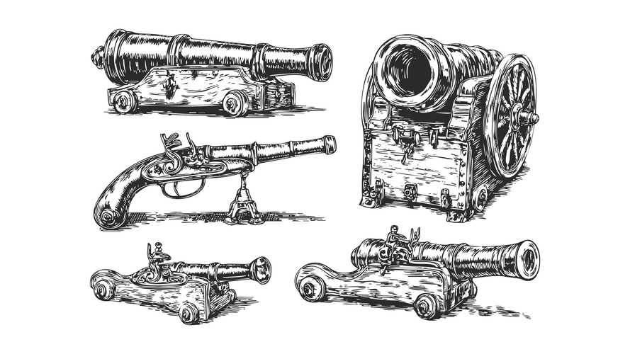 Antique Cannons and Flintlock Weapons Vector Image