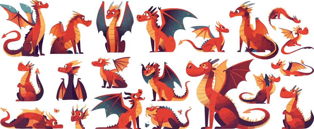 Cartoon cute dragon set fairy tale Vector Image