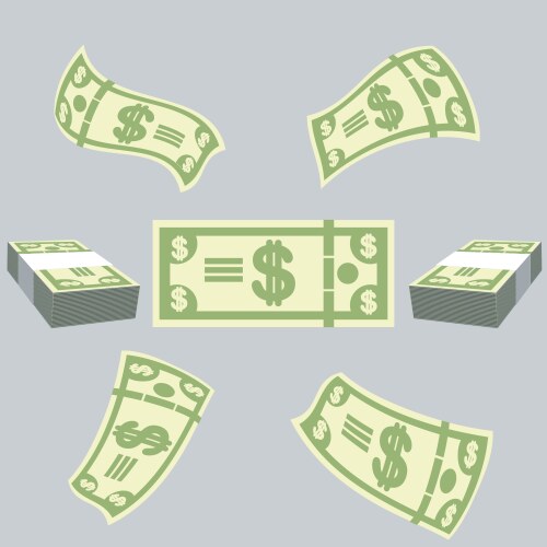 set cartoon banknotes in different positions vector